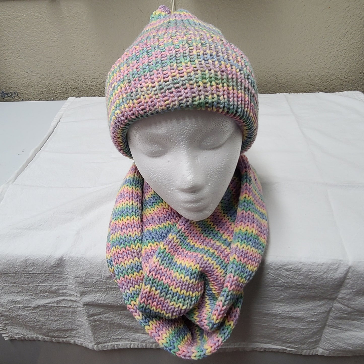 Rainbow Beanie and infinity Scarf Set