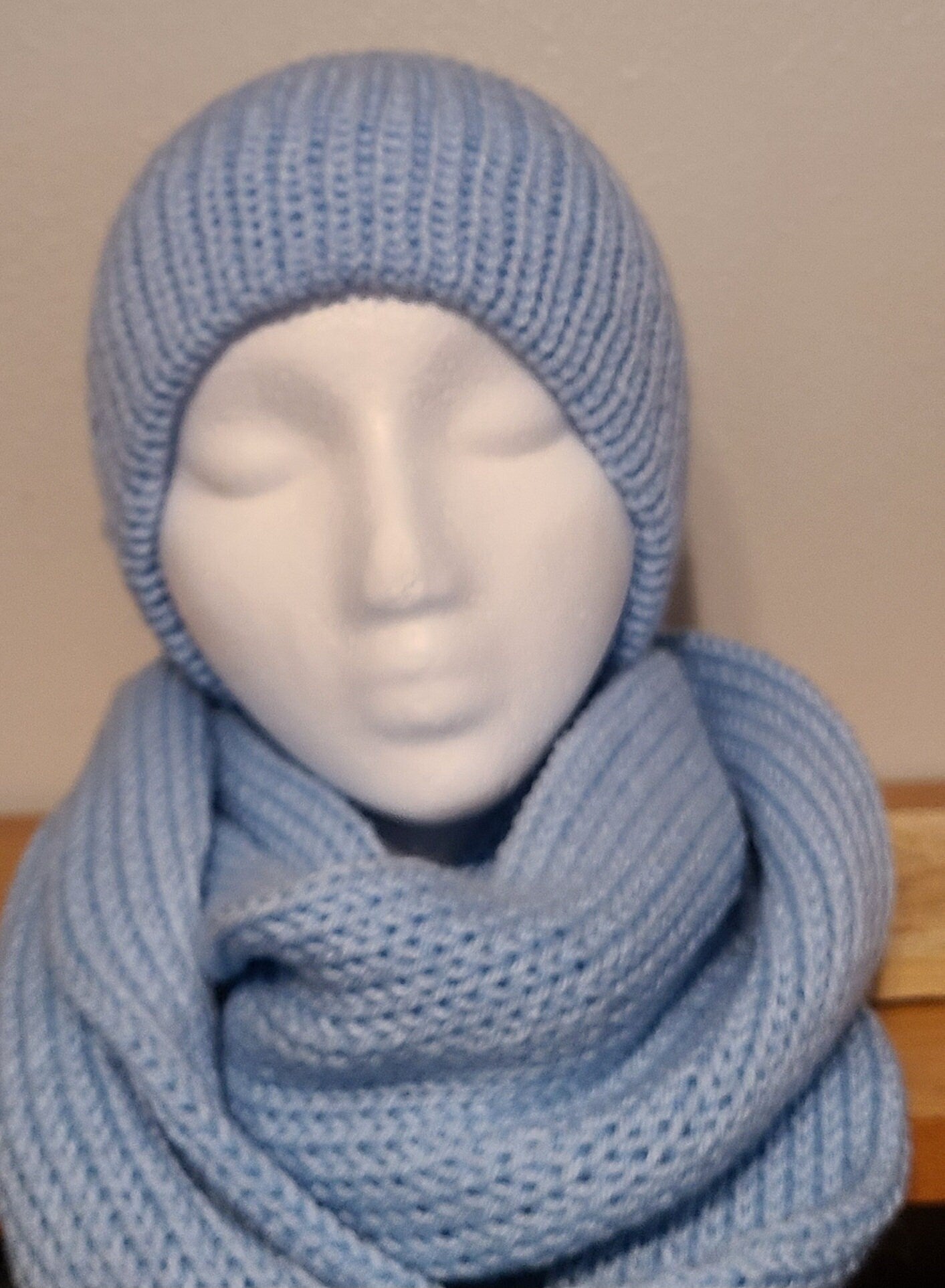 Light blue beanie and scarf set