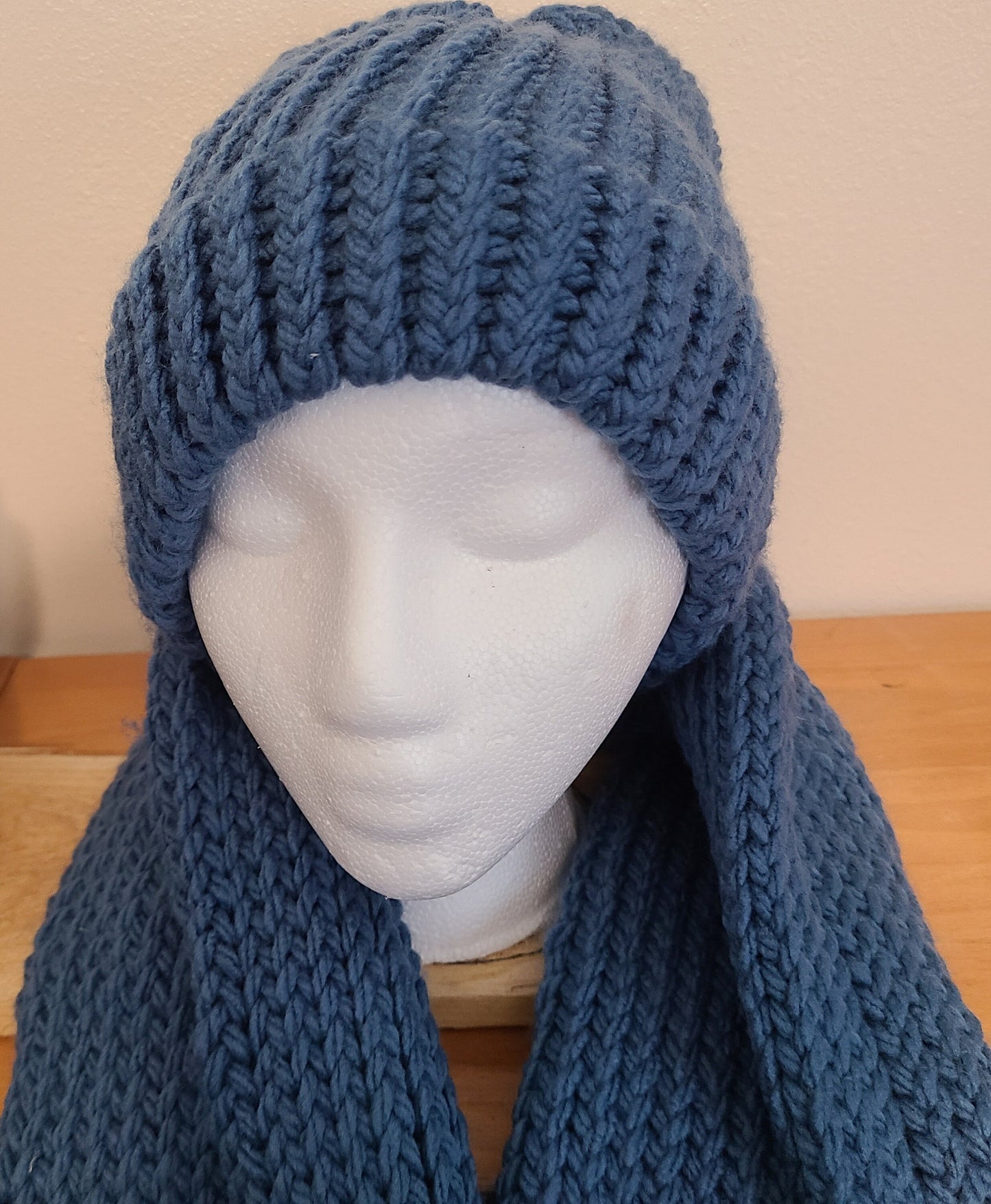 Blue crochet beanie and scarf