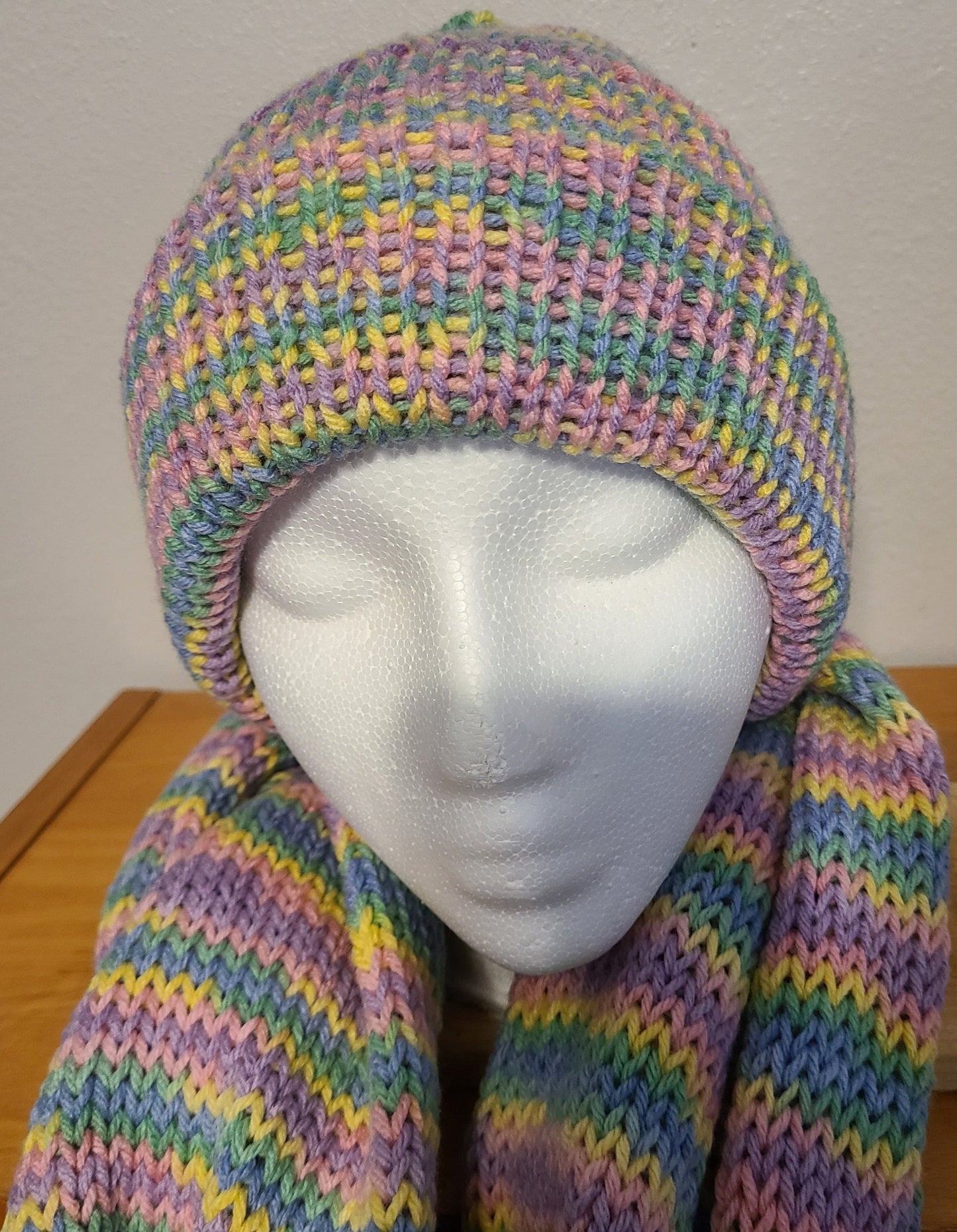 Rainbow Beanie and infinity Scarf Set