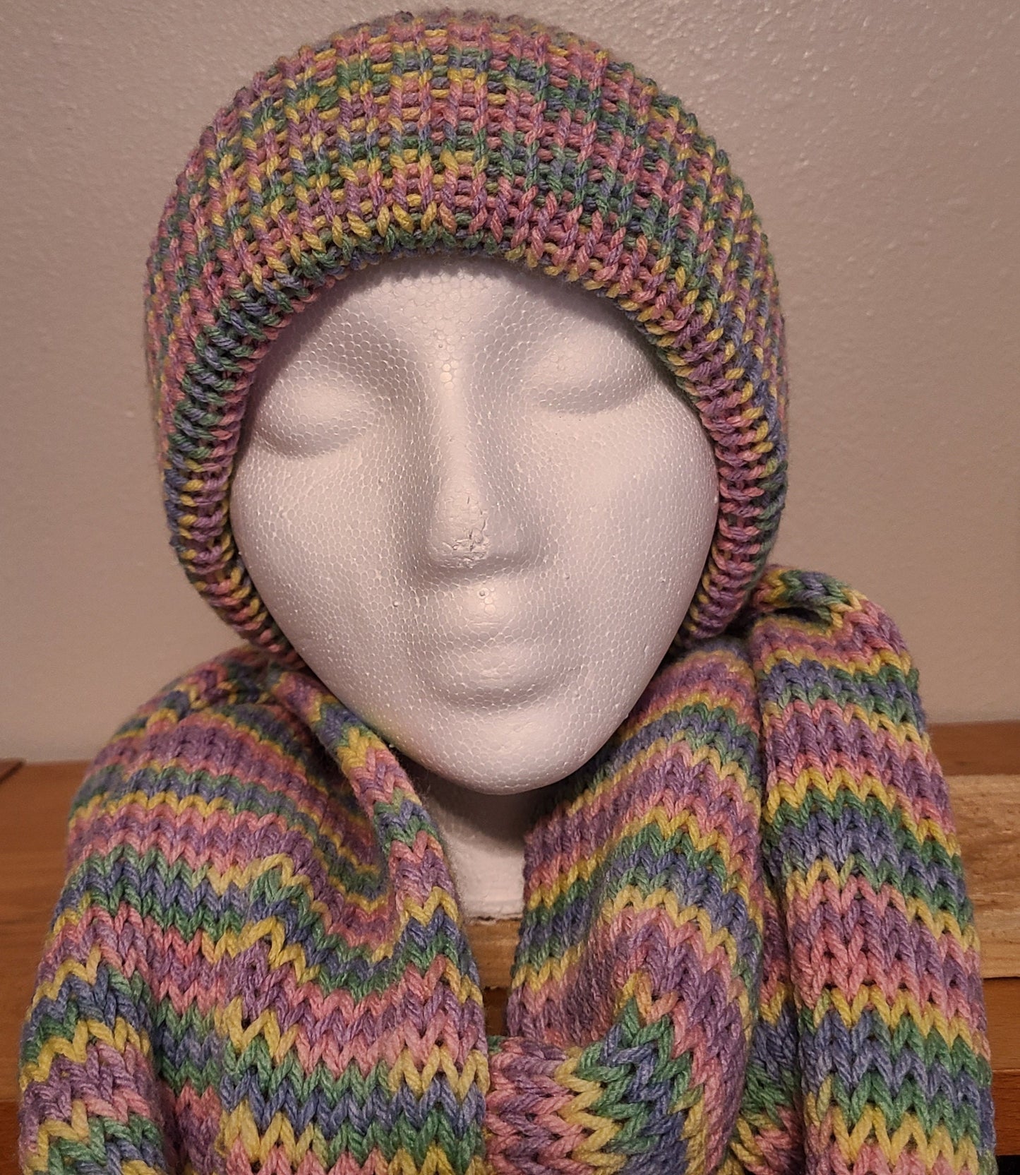 Rainbow Beanie and infinity Scarf Set