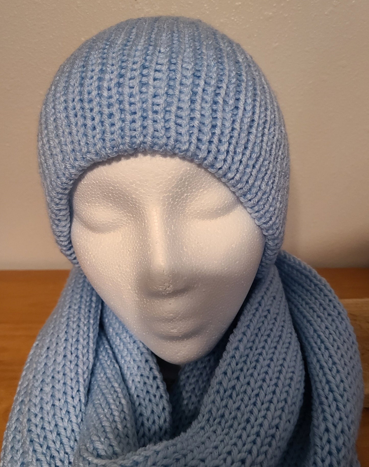 Light blue beanie and scarf set