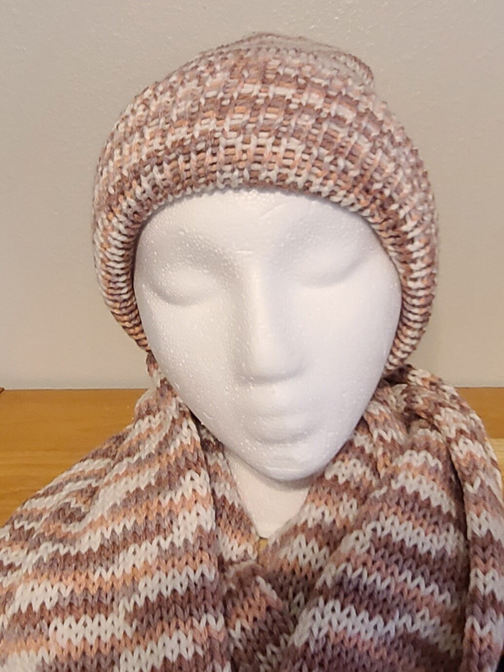 Multi pink & brown scarf and beanie set